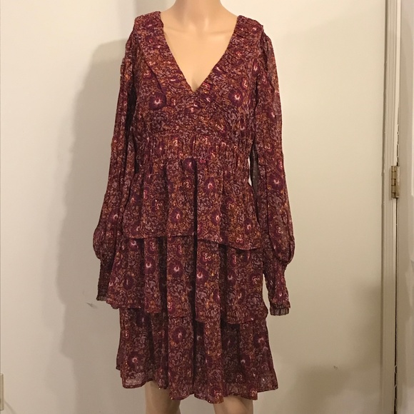 NWT House of Harlow Boho Ruffled Floral Metallic Dress Size 8 - Picture 2 of 13
